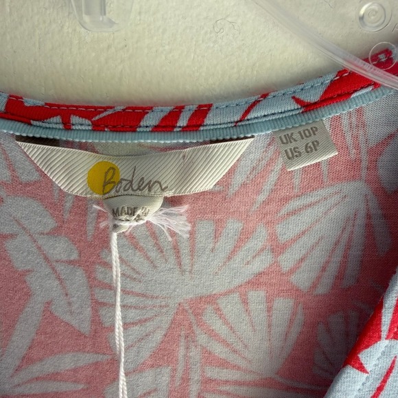 NWT Boden Dress Women's US 6P UK 10P Red Blue Leaf Print V-Neck Short Sleeve - Picture 4 of 8